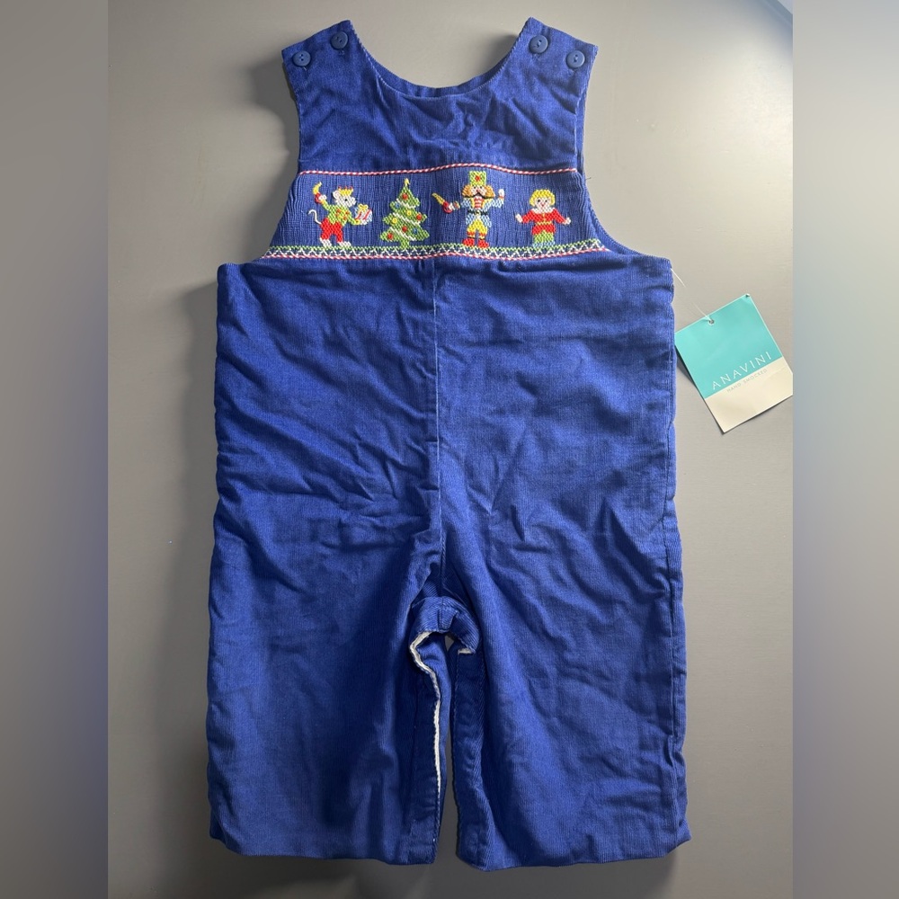 Anavini Royal Blue Corduroy Nutcracker Hand Smocked Longall 9M